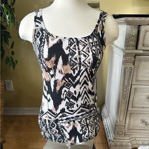Ambiance Boho Tribal Print Tank Top Medium Stretch Cotton Made in USA